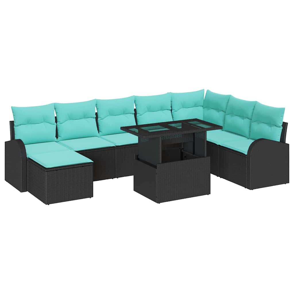 Garten-Sofa-Set Mit Speicher 9 Pcs Schwarz Poly Rattan