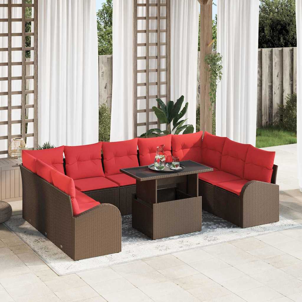 Garten-Sofa-Set Mit Speicher 10 Pcs Schwarz Poly Rattan