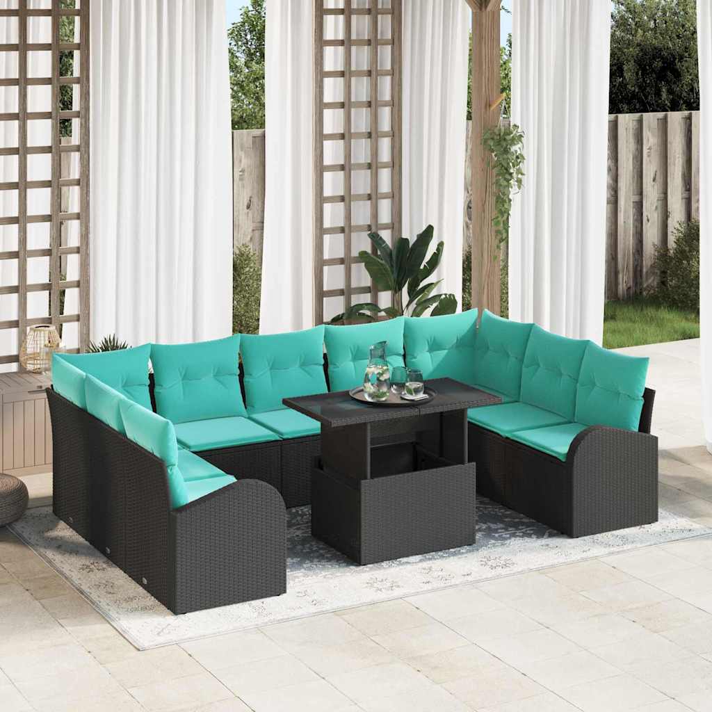 Garten-Sofa-Set Mit Speicher 10 Pcs Schwarz Poly Rattan