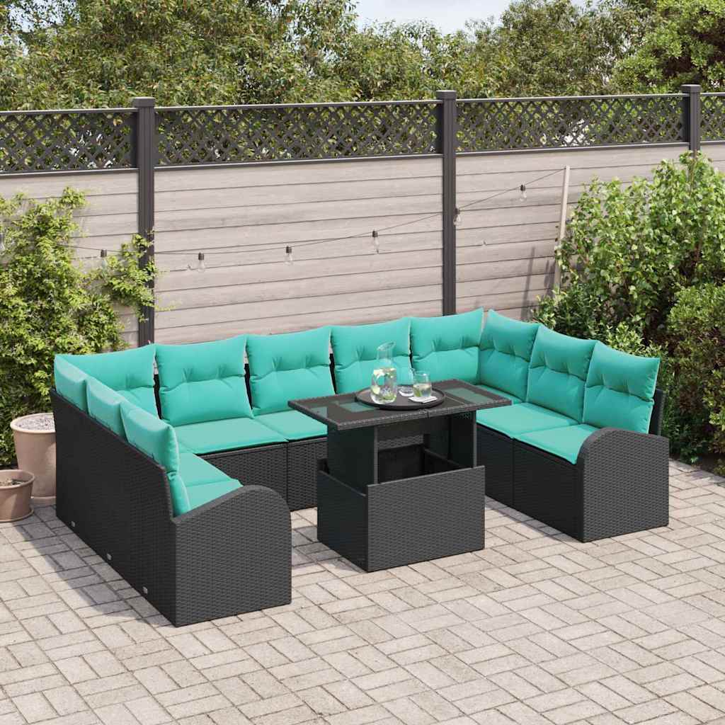 Garten-Sofa-Set Mit Speicher 10 Pcs Schwarz Poly Rattan