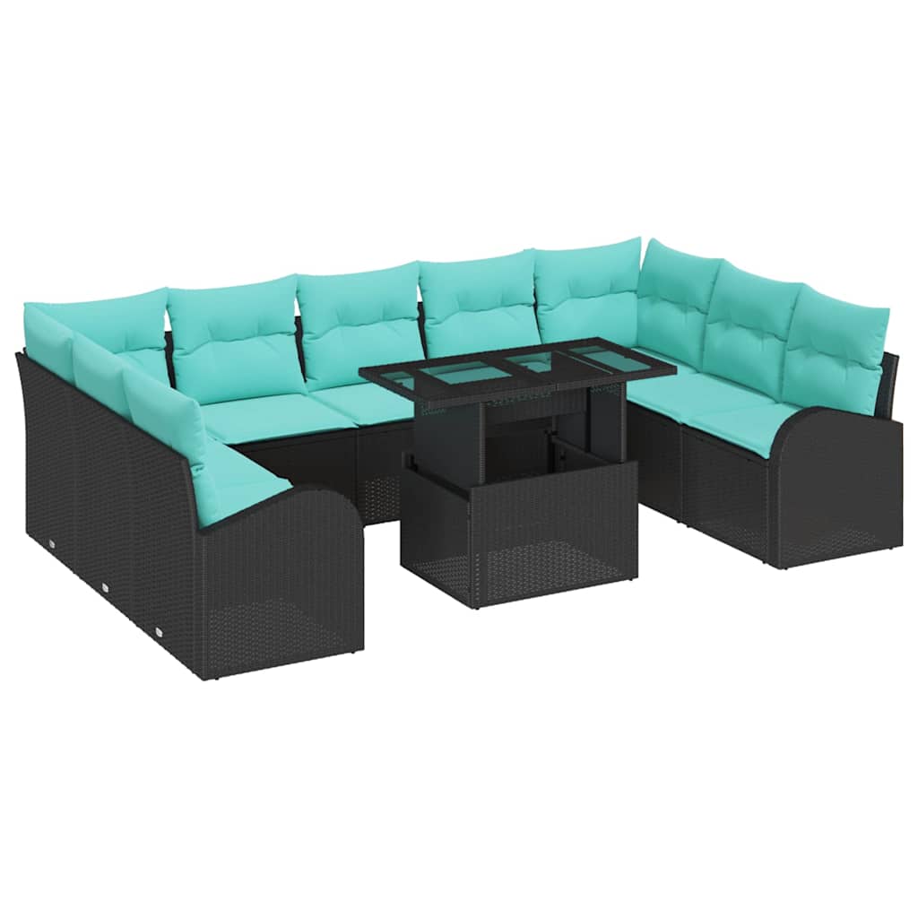 Garten-Sofa-Set Mit Speicher 10 Pcs Schwarz Poly Rattan