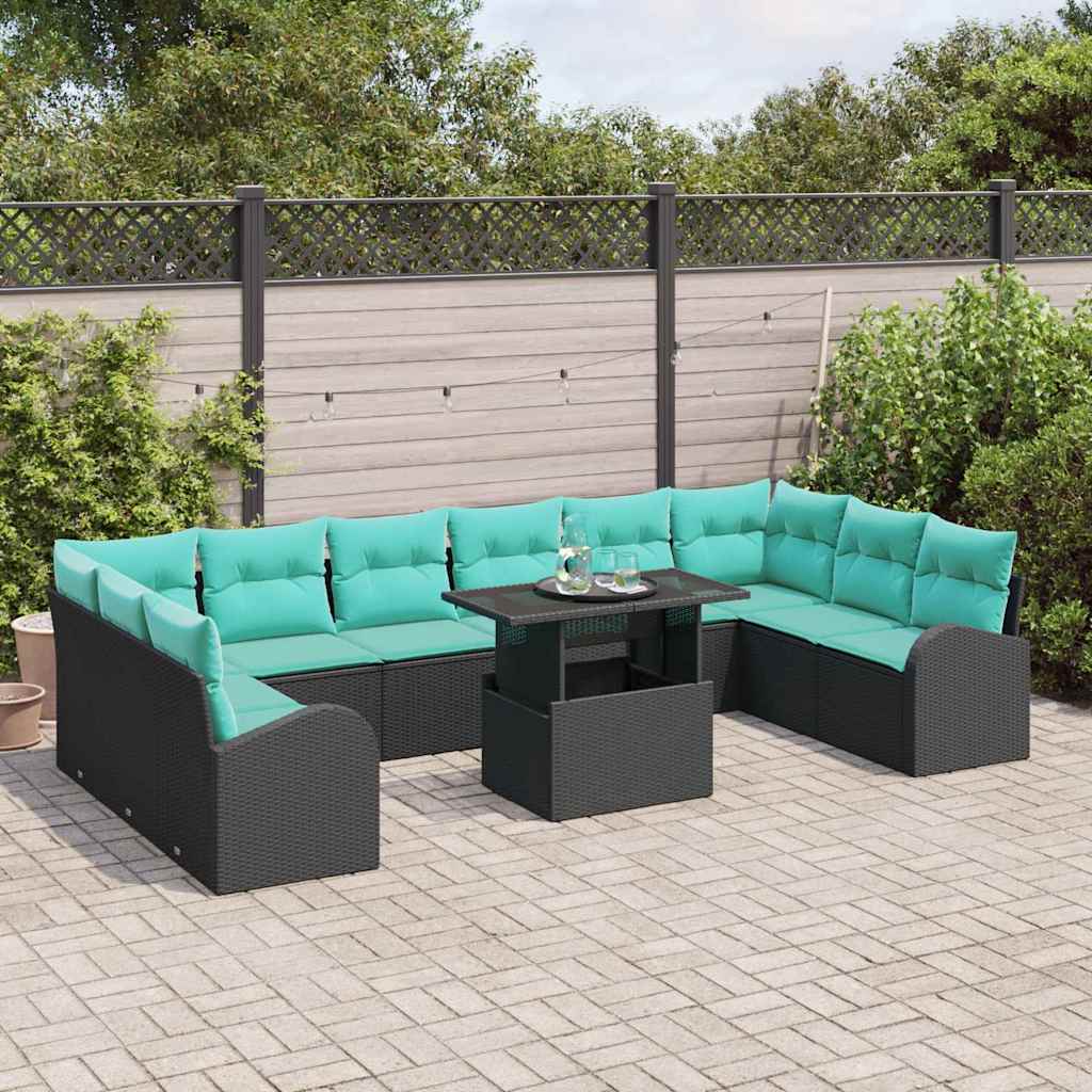 Gartensofa-Set Mit Kissen 11 Pcs Schwarz Poly Rattan