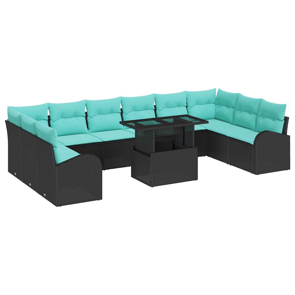 Gartensofa-Set Mit Kissen 11 Pcs Schwarz Poly Rattan