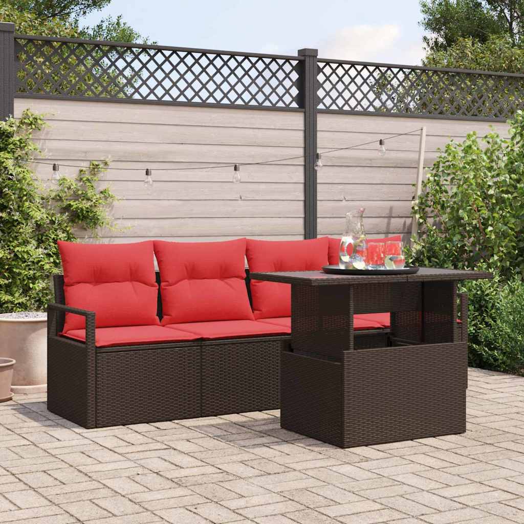 Garten-Sofa-Set Mit Speicher 5 Pcs Braun Poly Rattan