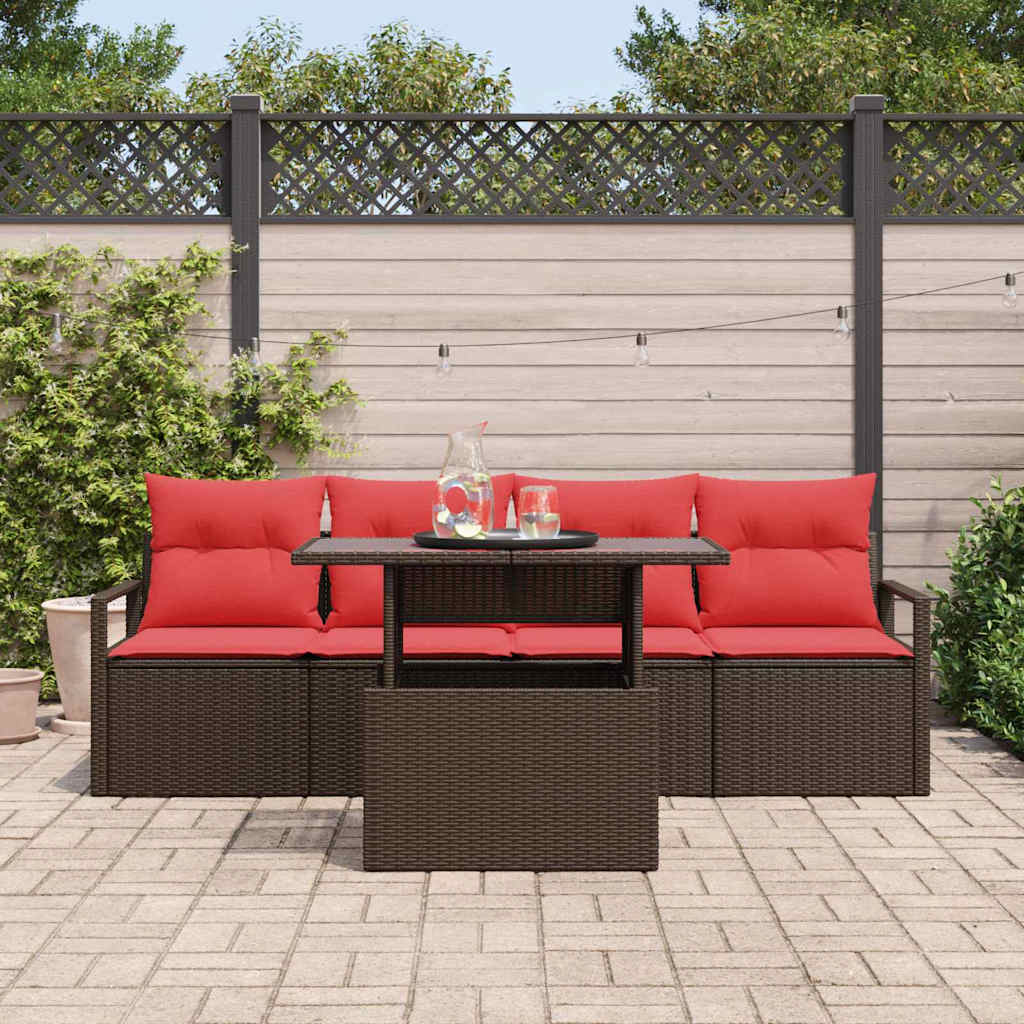 Garten-Sofa-Set Mit Speicher 5 Pcs Braun Poly Rattan