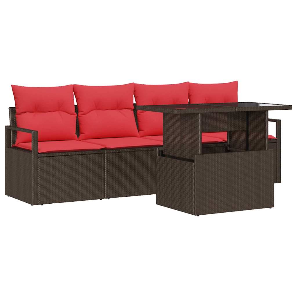 Garten-Sofa-Set Mit Speicher 5 Pcs Braun Poly Rattan