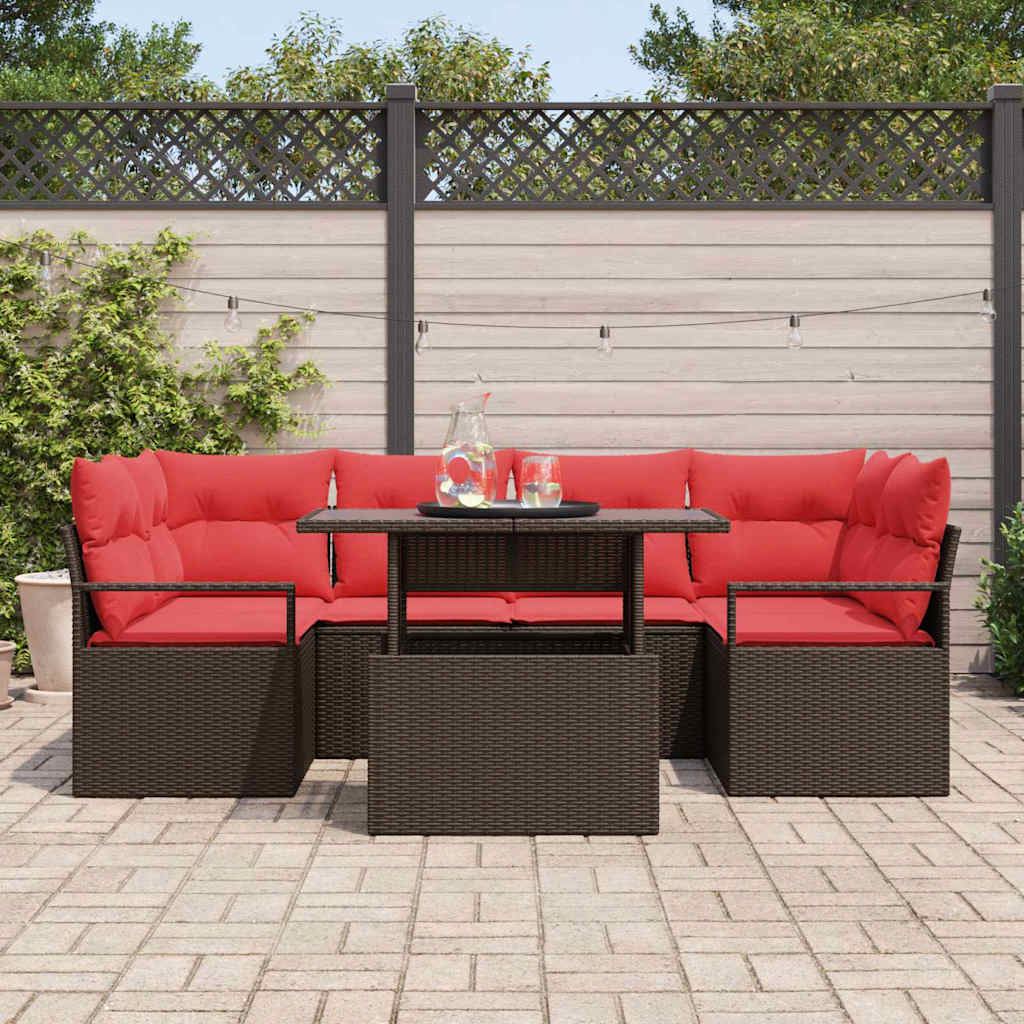 Gartensofa-Set Mit Kissen Mit Speicher 7 Pcs Braun Poly Rattan