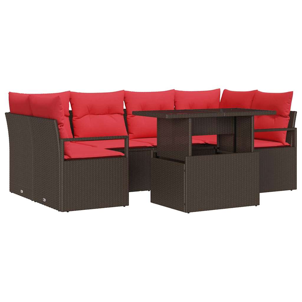 Gartensofa-Set Mit Kissen Mit Speicher 7 Pcs Braun Poly Rattan