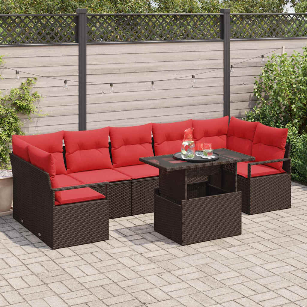 Gartensofa-Set Mit Kissen Mit Speicher 8 Pcs Braun Poly Rattan