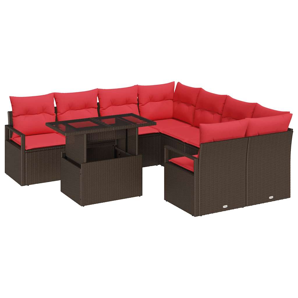 Gartensofa-Set Mit Kissen Mit Speicher 9 Pcs Braun Poly Rattan