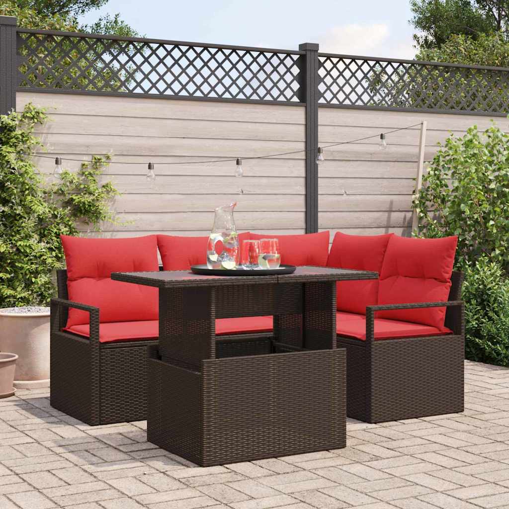 Gartensofa-Set Mit Kissen Mit Speicher 5 Pcs Braun Poly Rattan