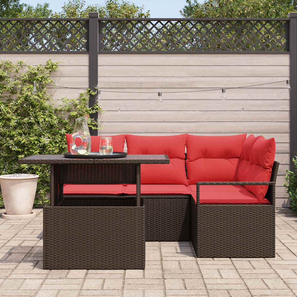Gartensofa-Set Mit Kissen Mit Speicher 5 Pcs Braun Poly Rattan