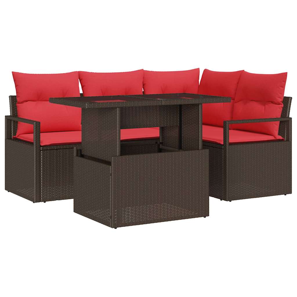 Gartensofa-Set Mit Kissen Mit Speicher 5 Pcs Braun Poly Rattan
