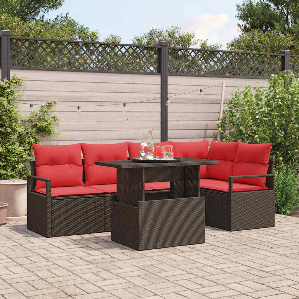 Garten-Sofa-Set Mit Speicher 6 Pcs Braun Poly Rattan