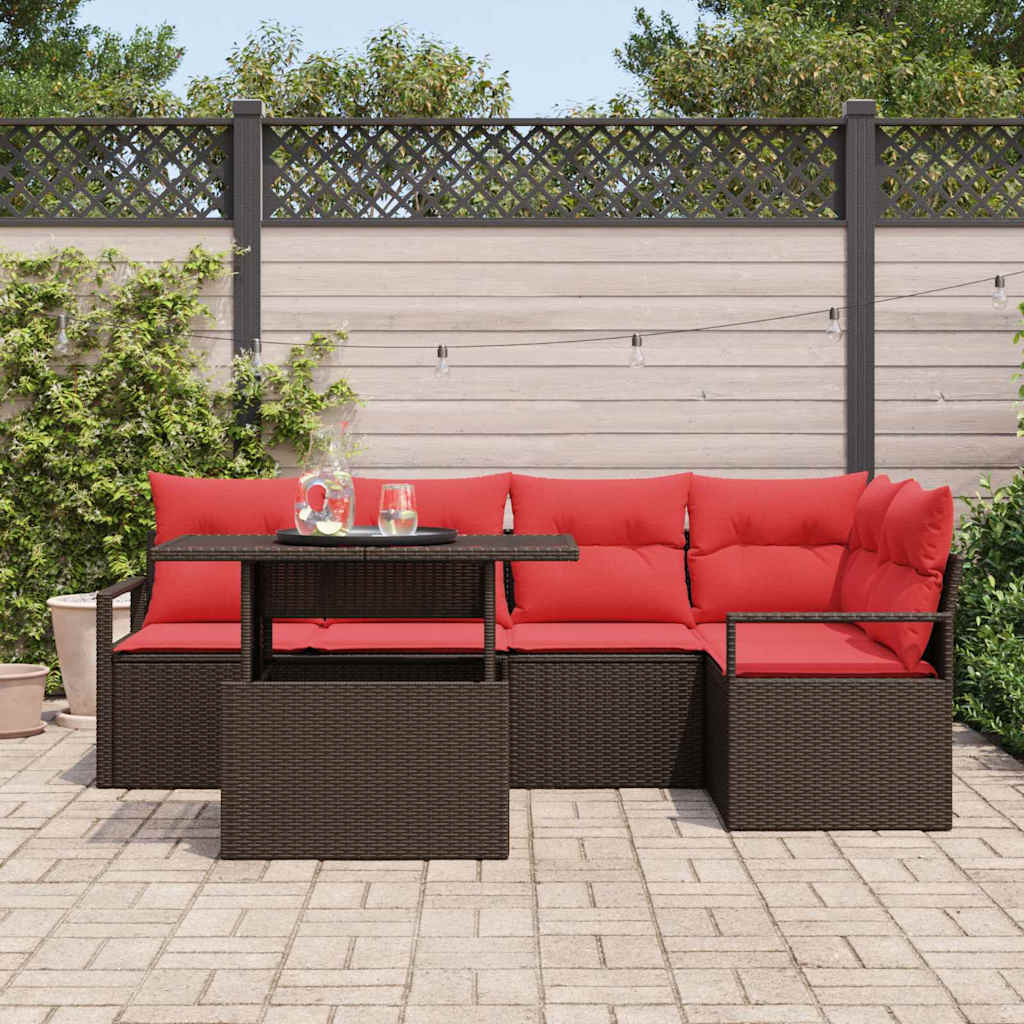 Garten-Sofa-Set Mit Speicher 6 Pcs Braun Poly Rattan