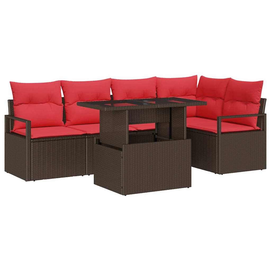 Garten-Sofa-Set Mit Speicher 6 Pcs Braun Poly Rattan