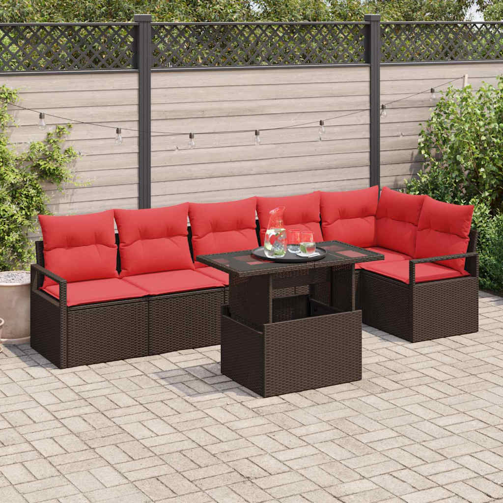 Gartensofa-Set Mit Kissen Mit Speicher 7 Pcs Braun Poly Rattan