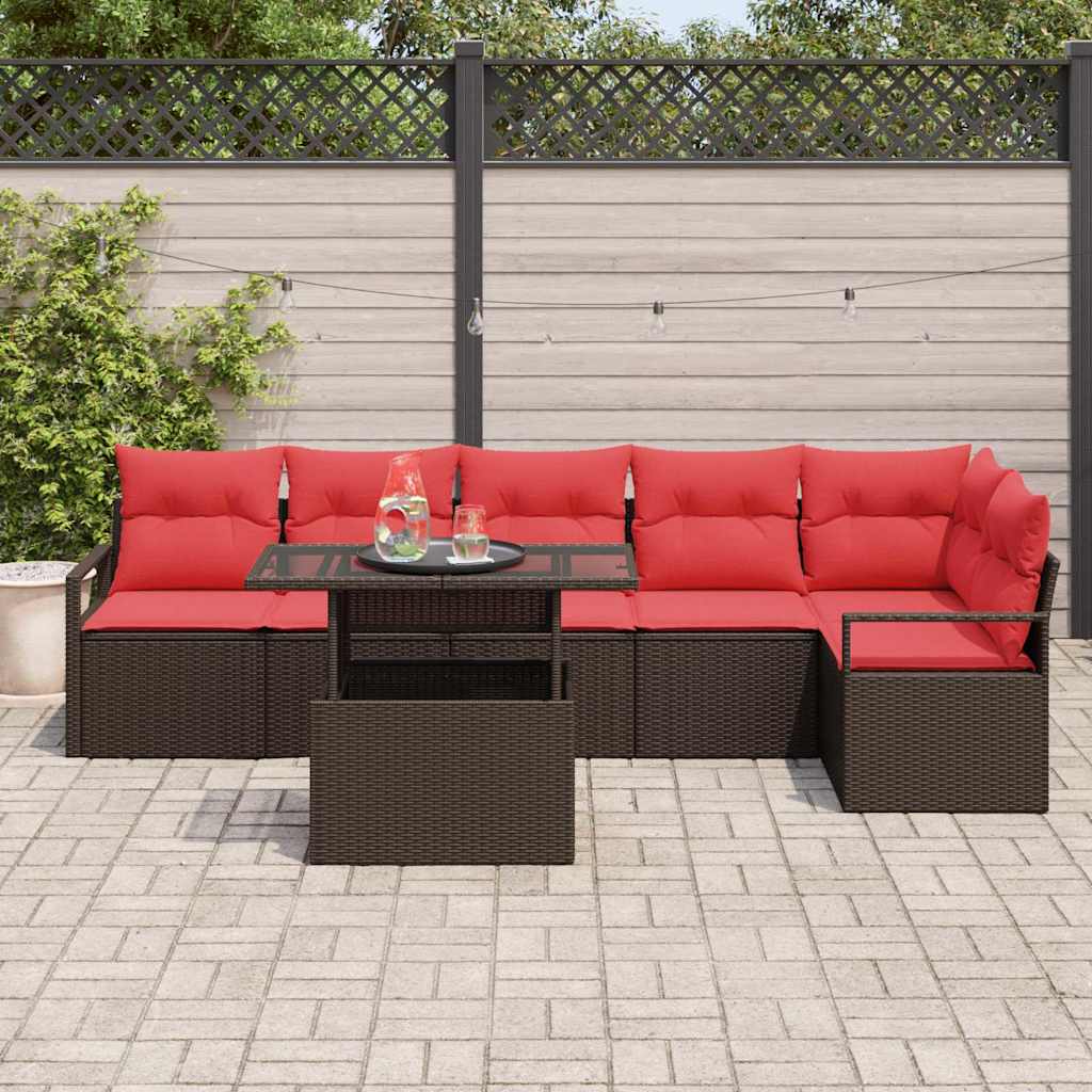 Gartensofa-Set Mit Kissen Mit Speicher 7 Pcs Braun Poly Rattan