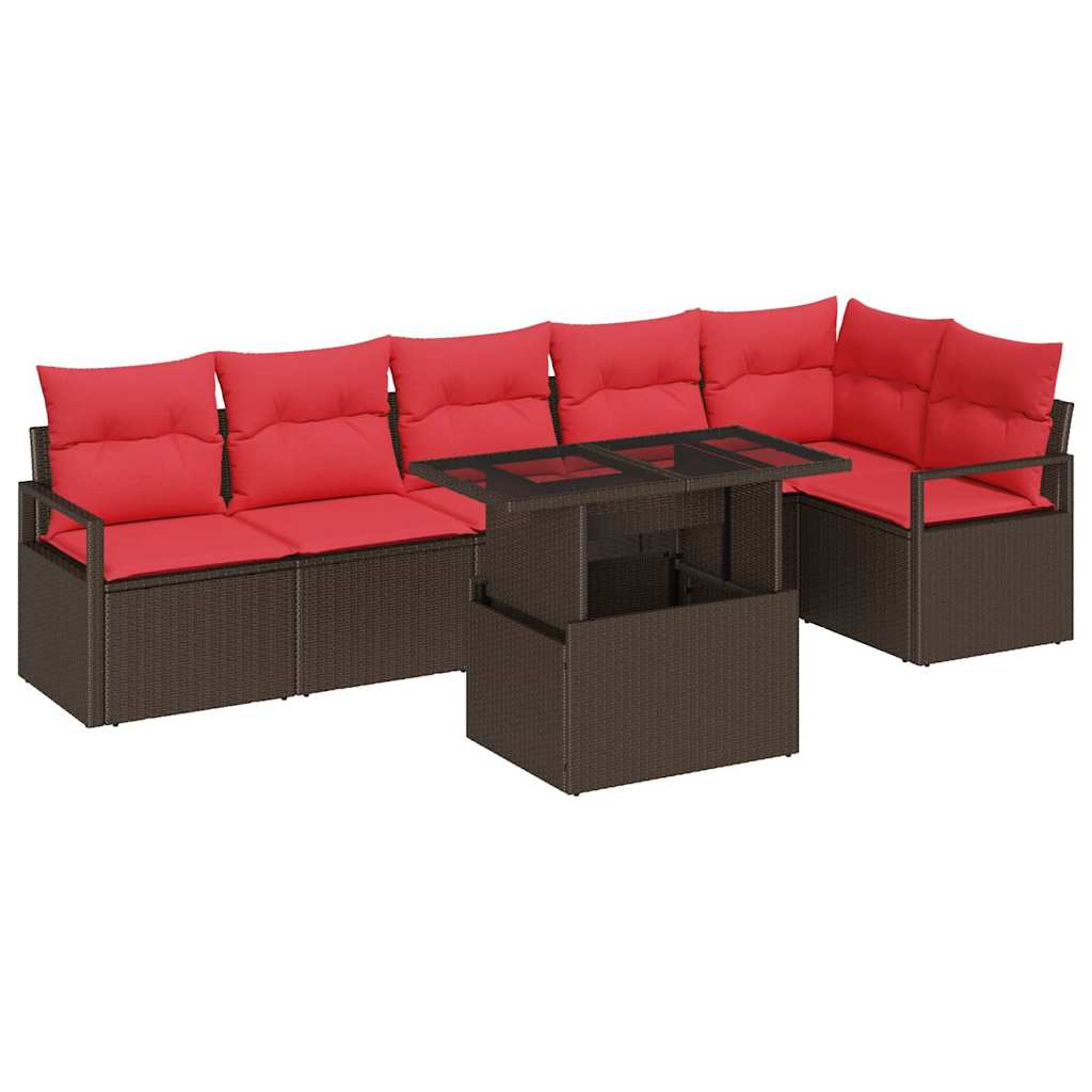Gartensofa-Set Mit Kissen Mit Speicher 7 Pcs Braun Poly Rattan