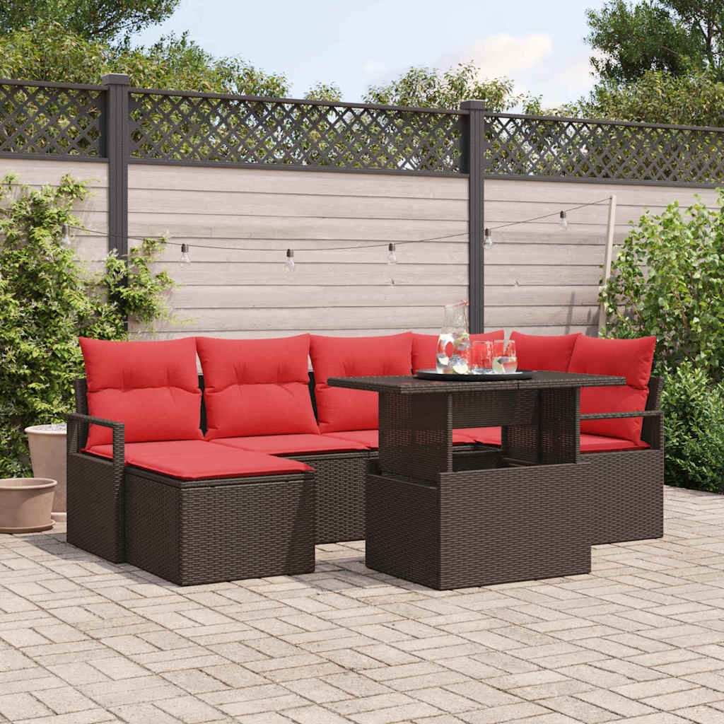 Gartensofa-Set Mit Kissen Mit Speicher 7 Pcs Braun Poly Rattan