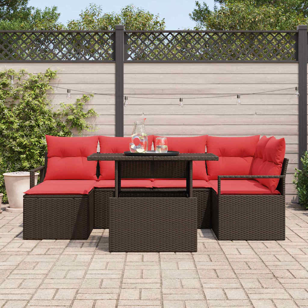 Gartensofa-Set Mit Kissen Mit Speicher 7 Pcs Braun Poly Rattan