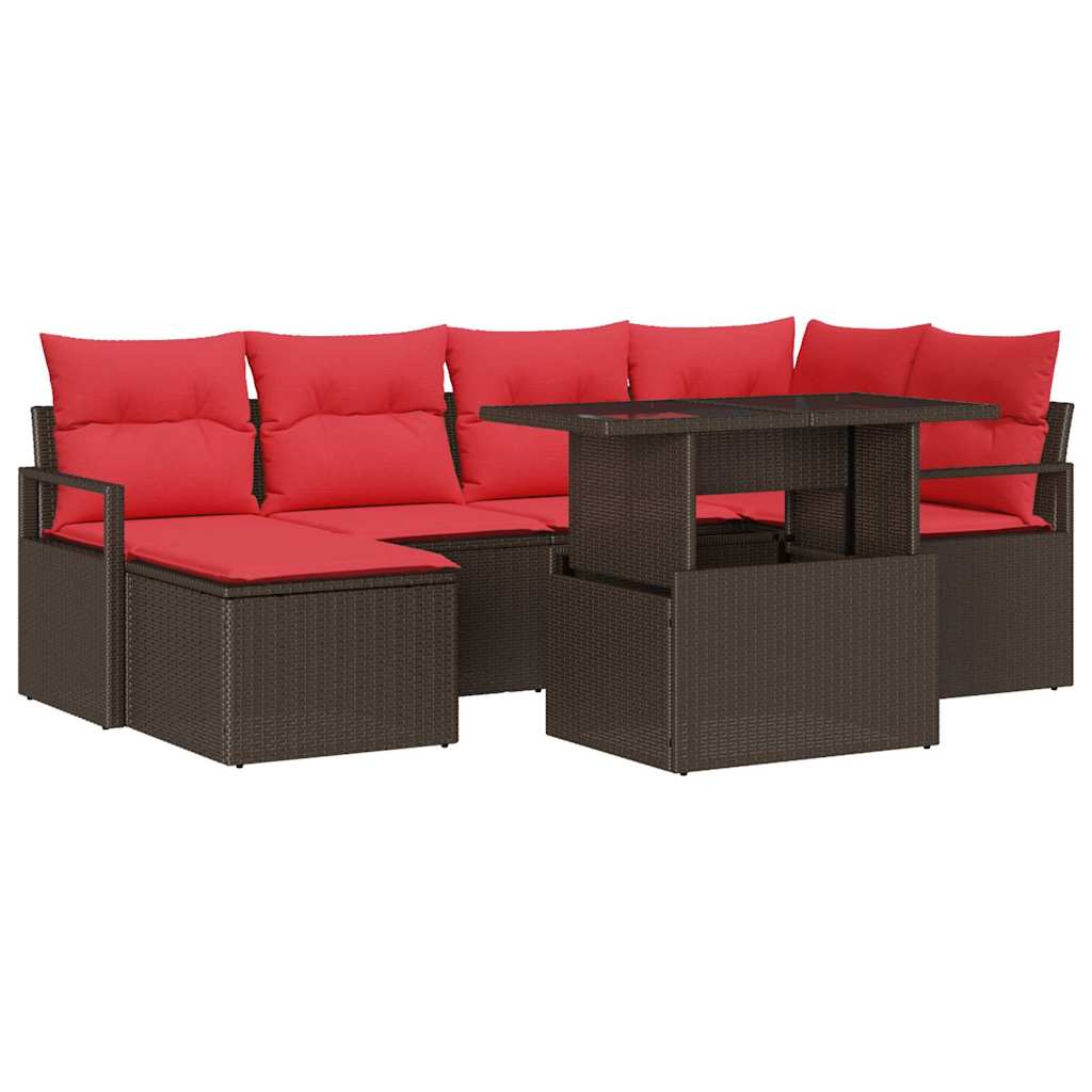 Gartensofa-Set Mit Kissen Mit Speicher 7 Pcs Braun Poly Rattan