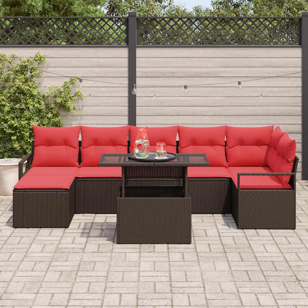 Garten-Sofa-Set Mit Speicher 8 Pcs Braun Poly Rattan