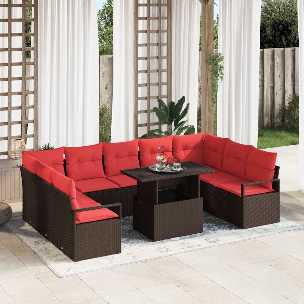 Gartensofa-Set Mit Kissen Mit Speicher 10 Pcs Braun Poly Rattan