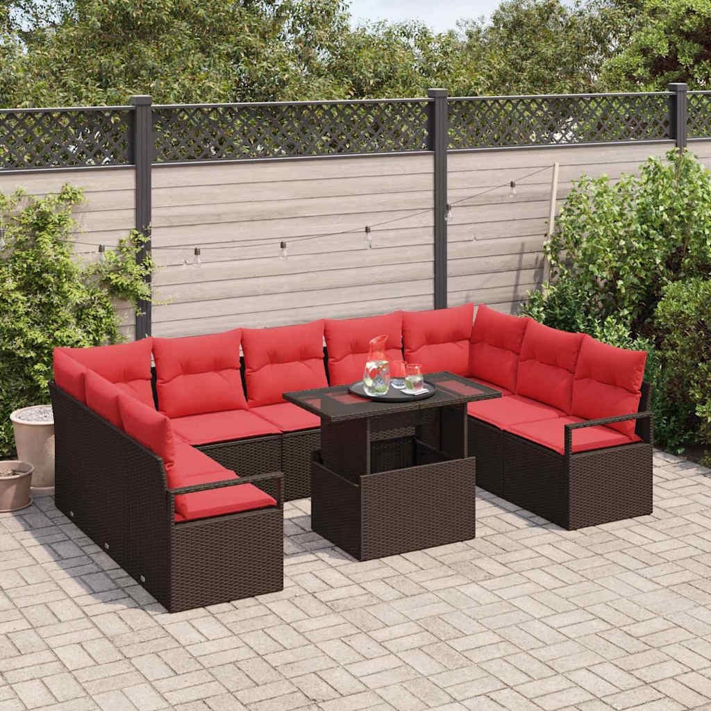 Gartensofa-Set Mit Kissen Mit Speicher 10 Pcs Braun Poly Rattan