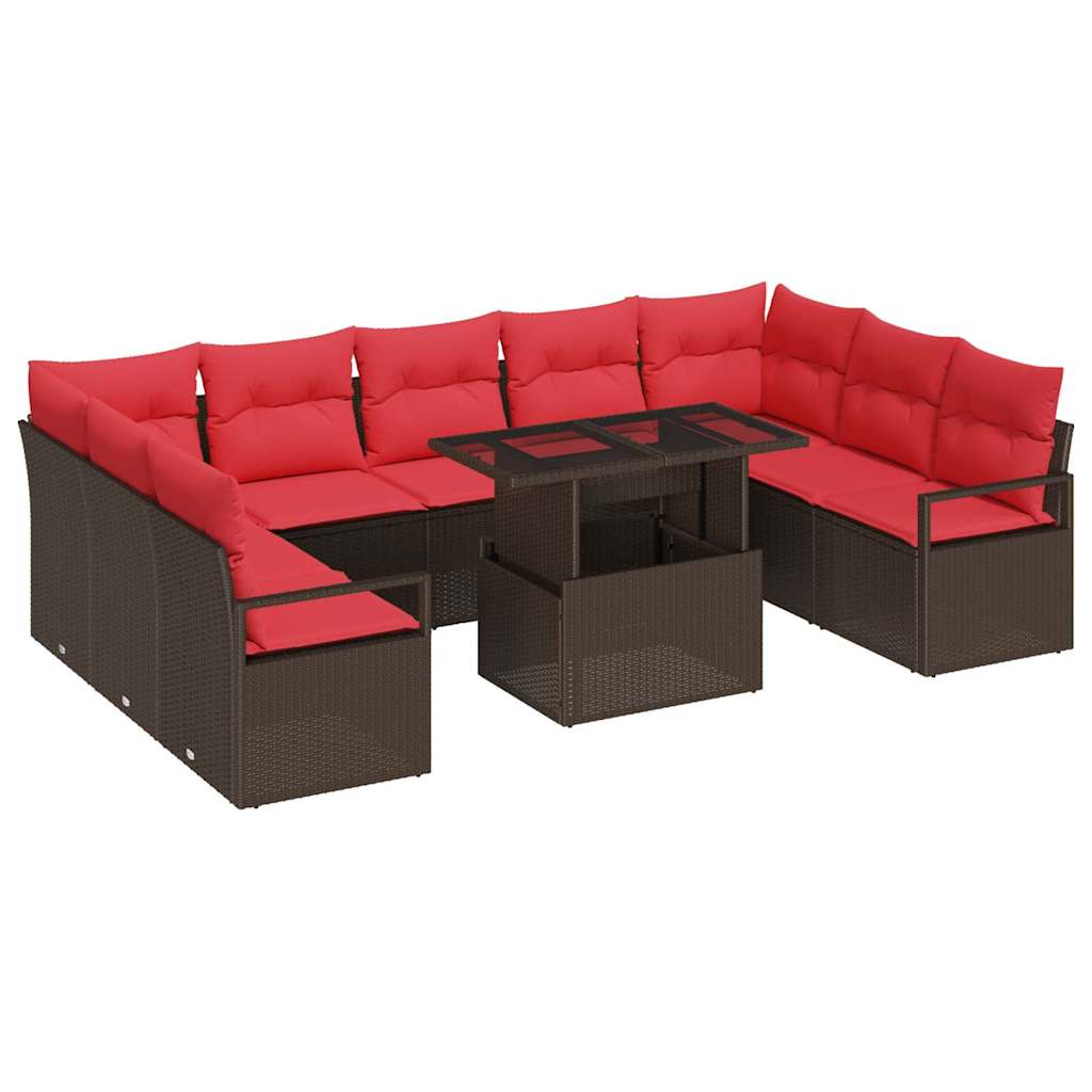 Gartensofa-Set Mit Kissen Mit Speicher 10 Pcs Braun Poly Rattan