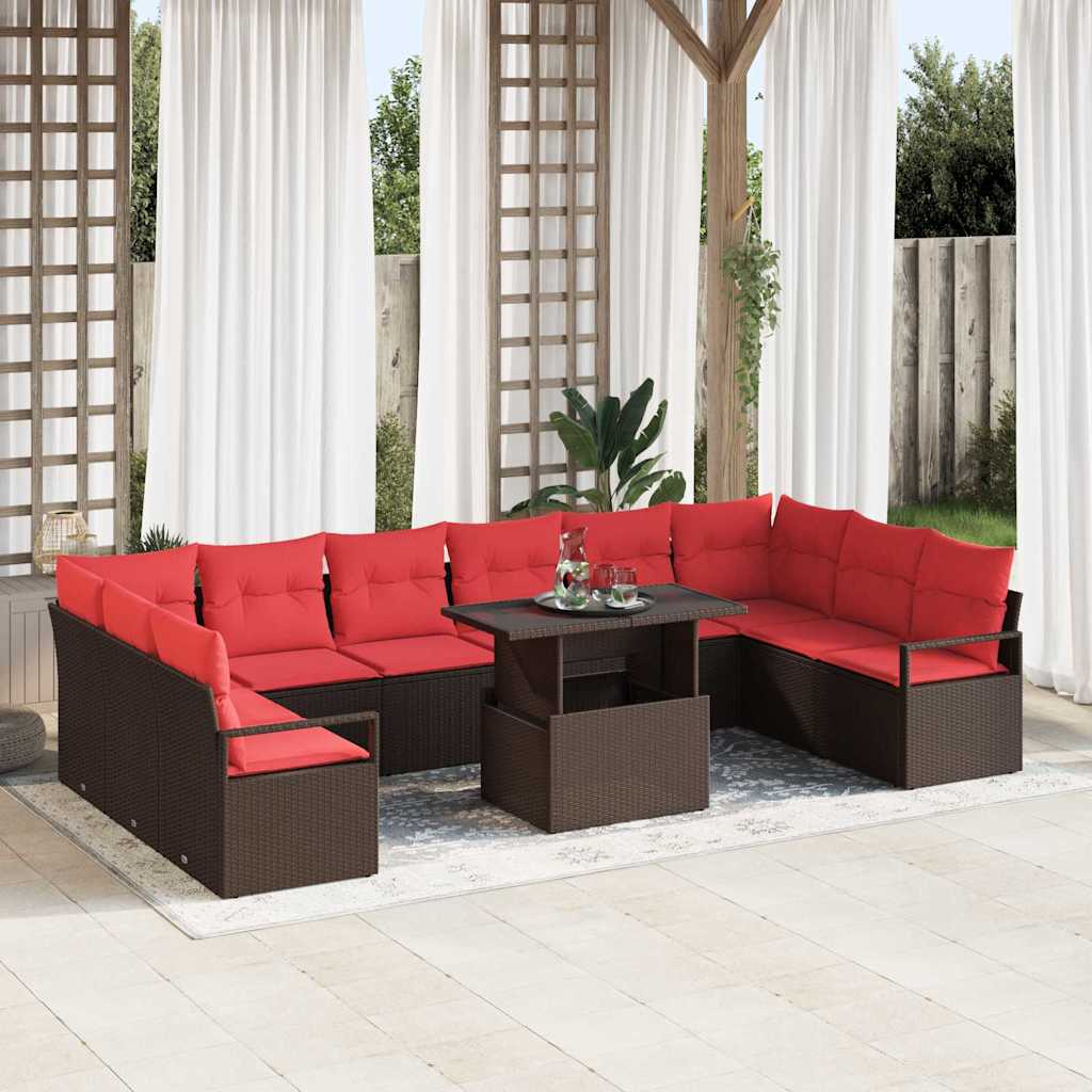Garten-Sofa-Set Mit Kissen 11 Pcs Braun Poly-Rattan