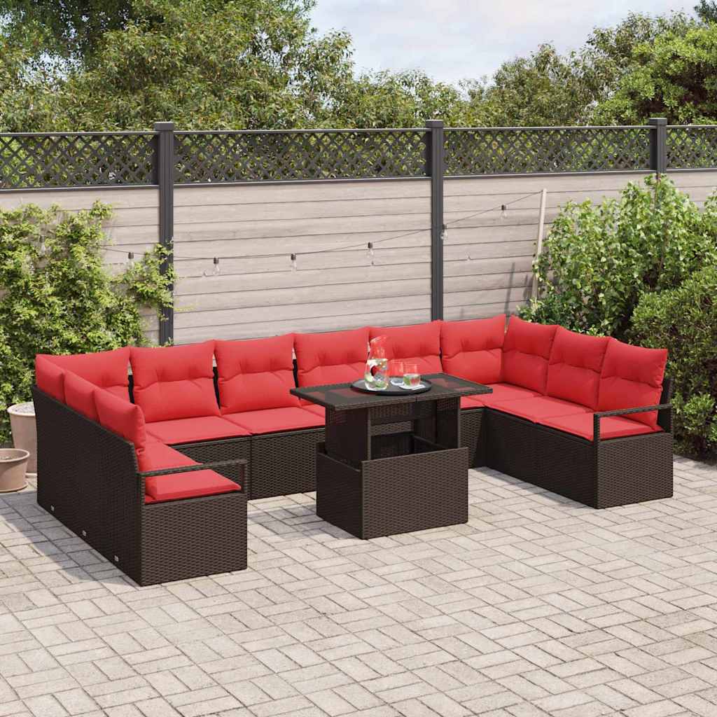 Garten-Sofa-Set Mit Kissen 11 Pcs Braun Poly-Rattan