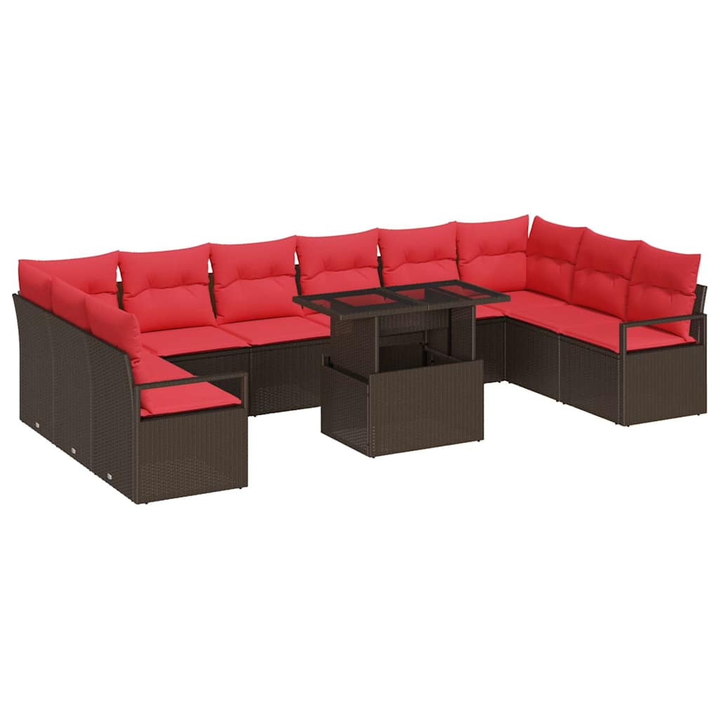Garten-Sofa-Set Mit Kissen 11 Pcs Braun Poly-Rattan