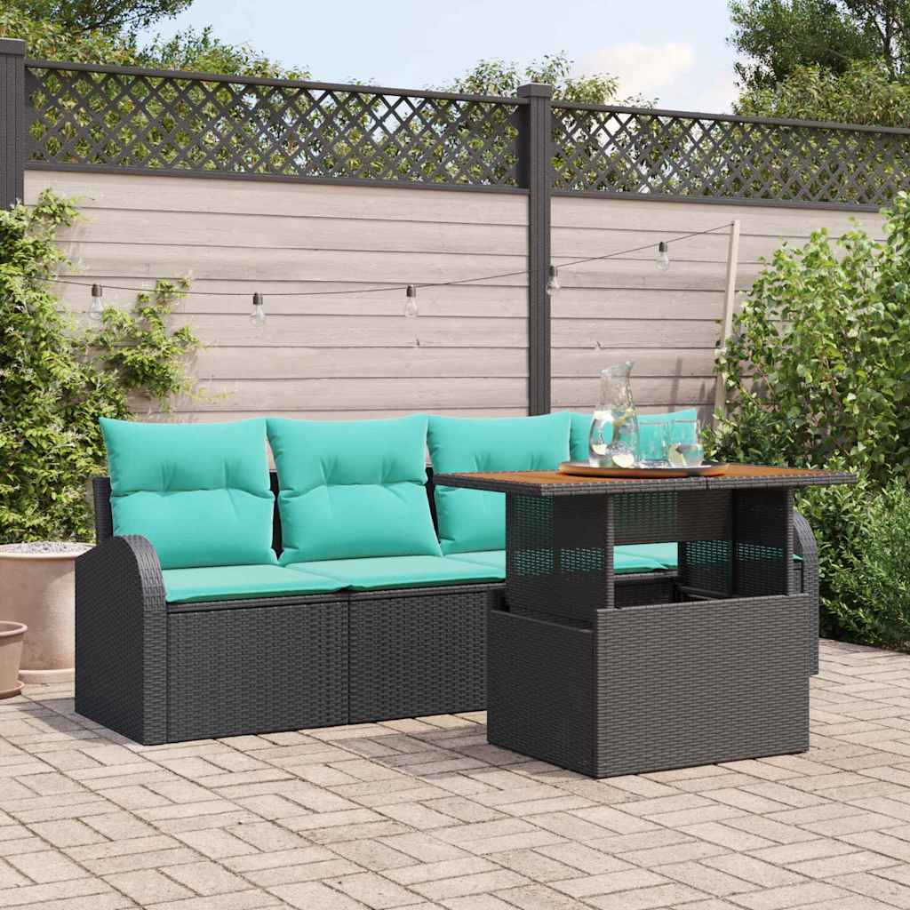 Garten-Sofa-Set Mit Speicher 5 Pcs Schwarz Poly Rattan