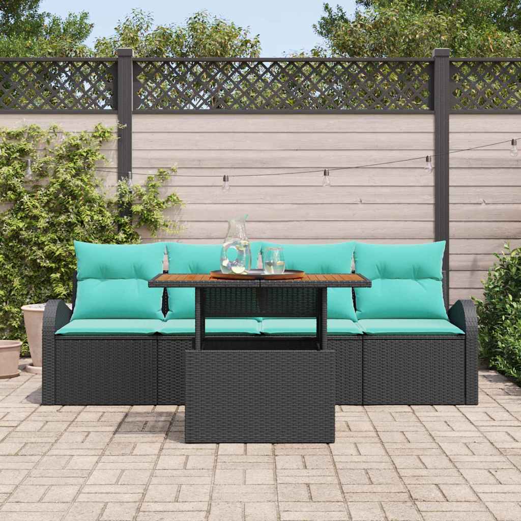 Garten-Sofa-Set Mit Speicher 5 Pcs Schwarz Poly Rattan