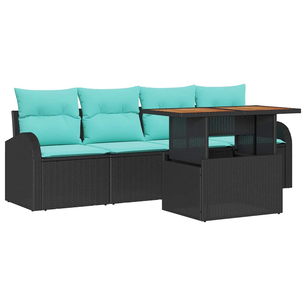 Garten-Sofa-Set Mit Speicher 5 Pcs Schwarz Poly Rattan