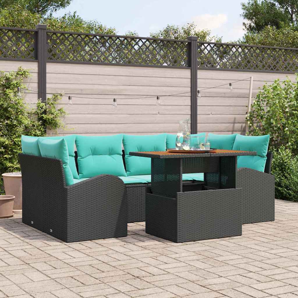 Garten-Sofa-Set Mit Speicher 7 Pcs Schwarz Poly Rattan