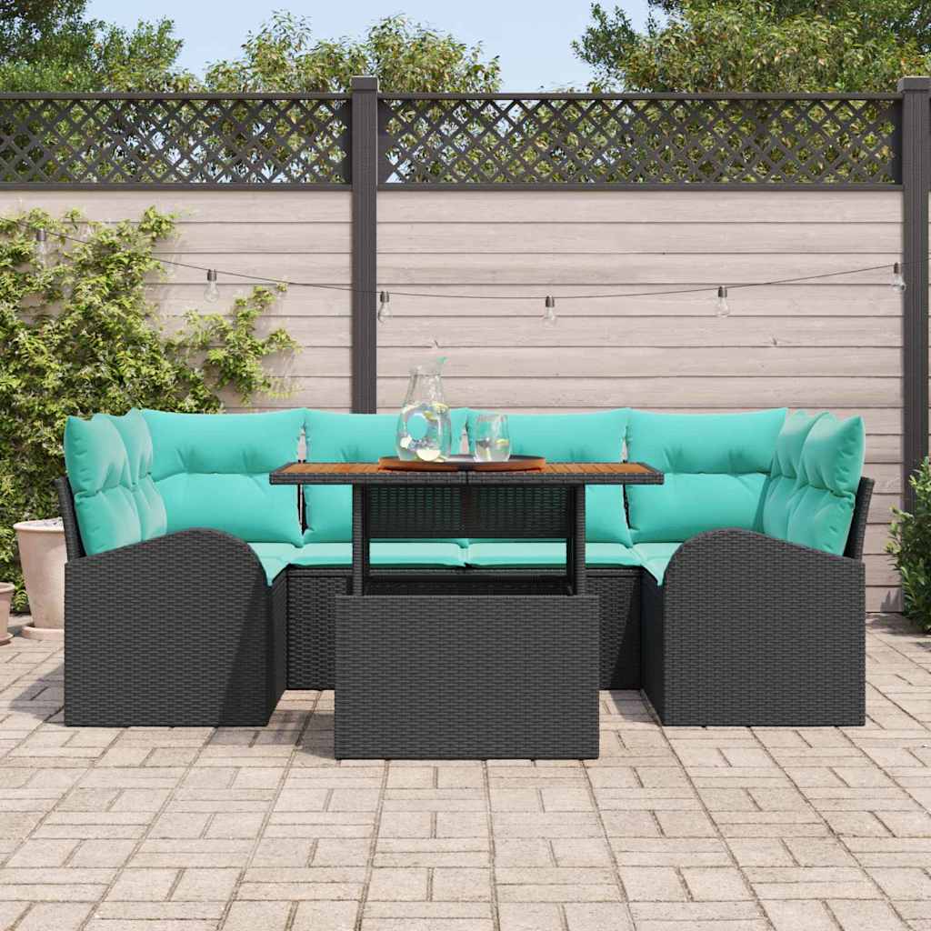Garten-Sofa-Set Mit Speicher 7 Pcs Schwarz Poly Rattan