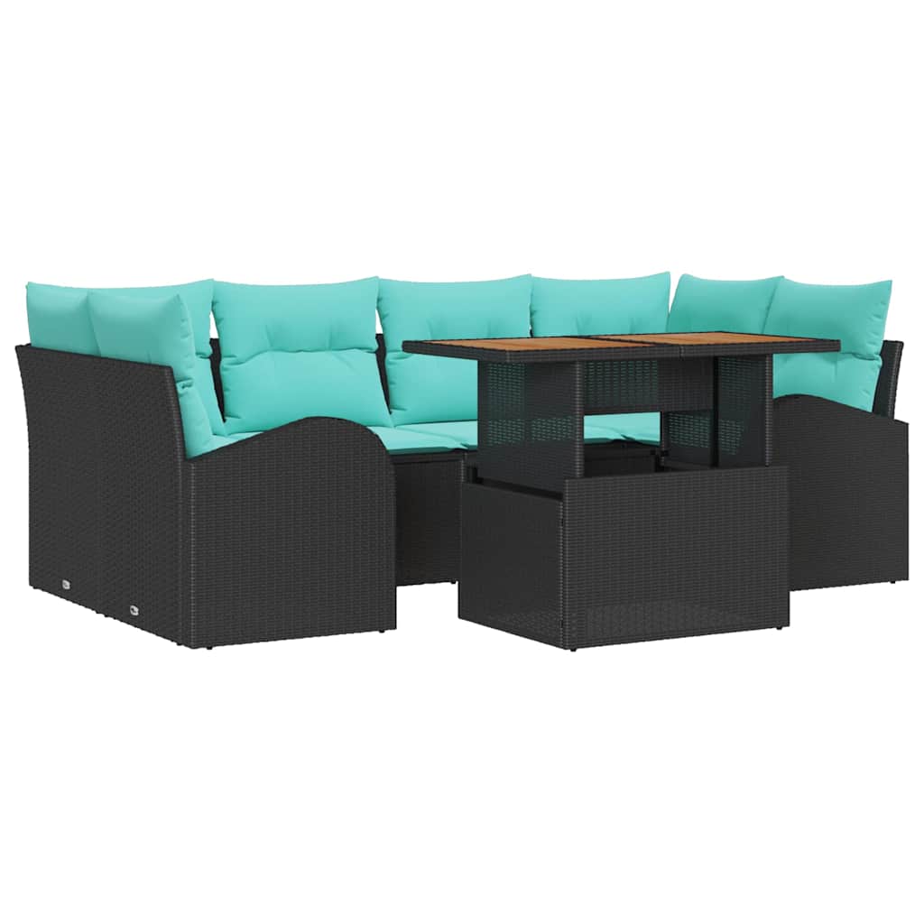 Garten-Sofa-Set Mit Speicher 7 Pcs Schwarz Poly Rattan