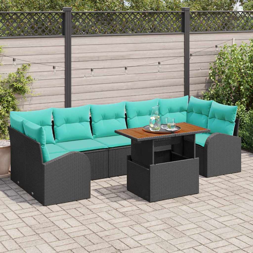 Garten-Sofa-Set Mit Speicher 8 Pcs Schwarz Poly Rattan
