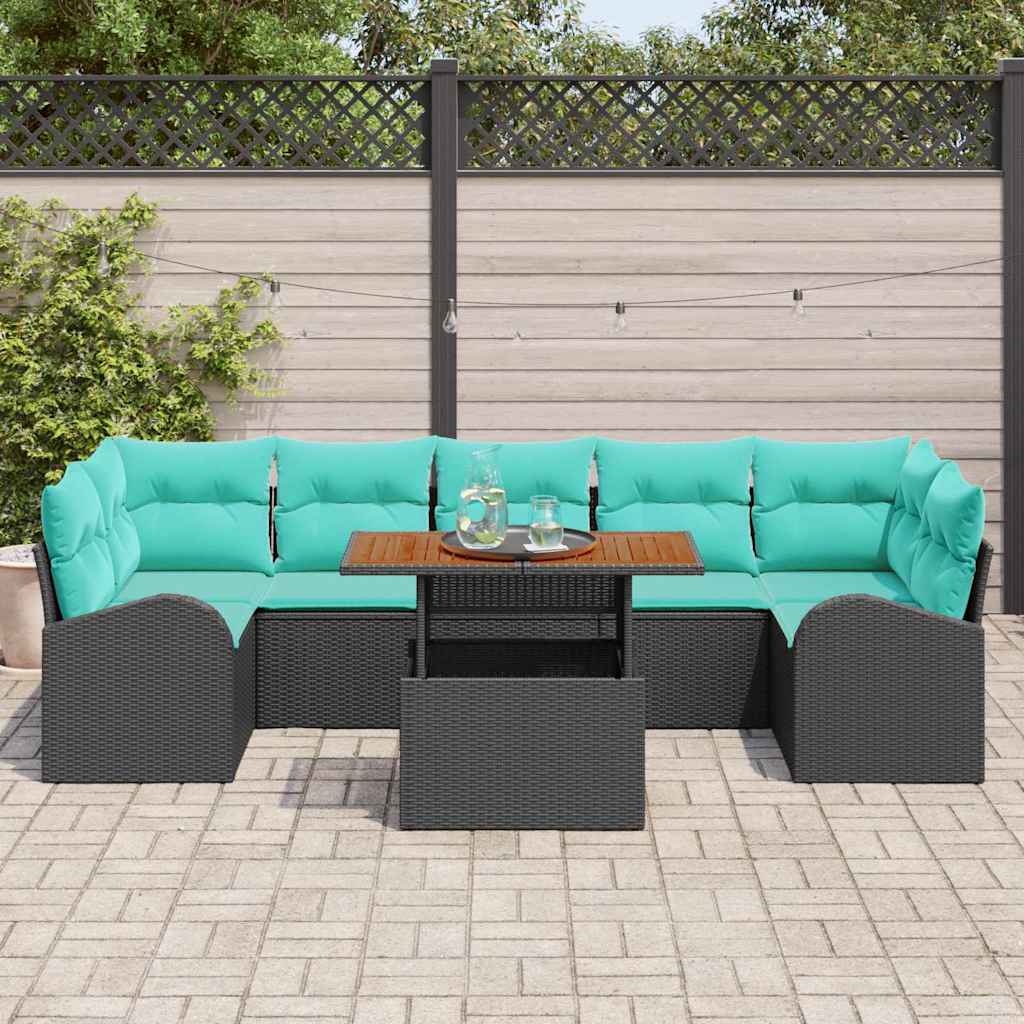 Garten-Sofa-Set Mit Speicher 8 Pcs Schwarz Poly Rattan