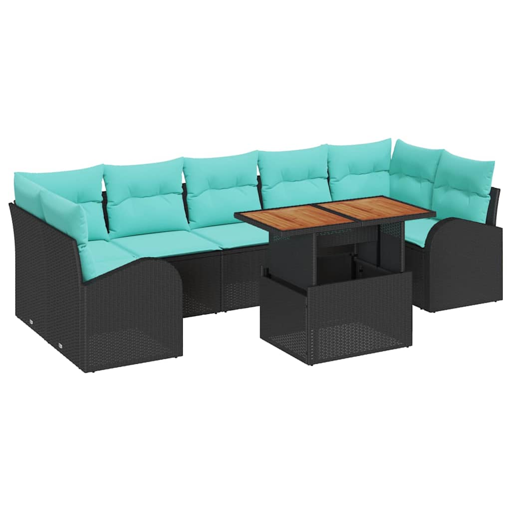 Garten-Sofa-Set Mit Speicher 8 Pcs Schwarz Poly Rattan