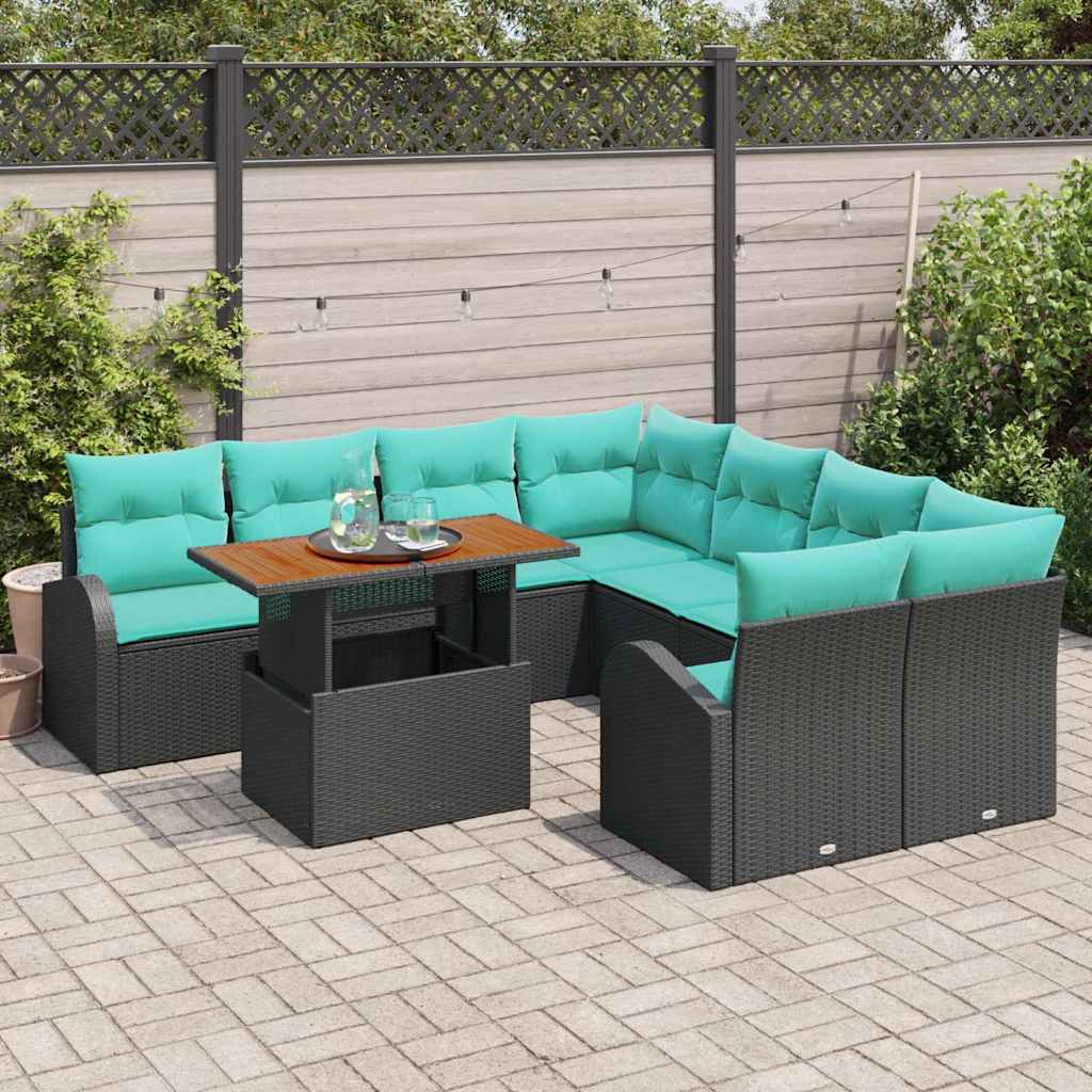 Garten-Sofa-Set Mit Speicher 9 Pcs Schwarz Poly Rattan