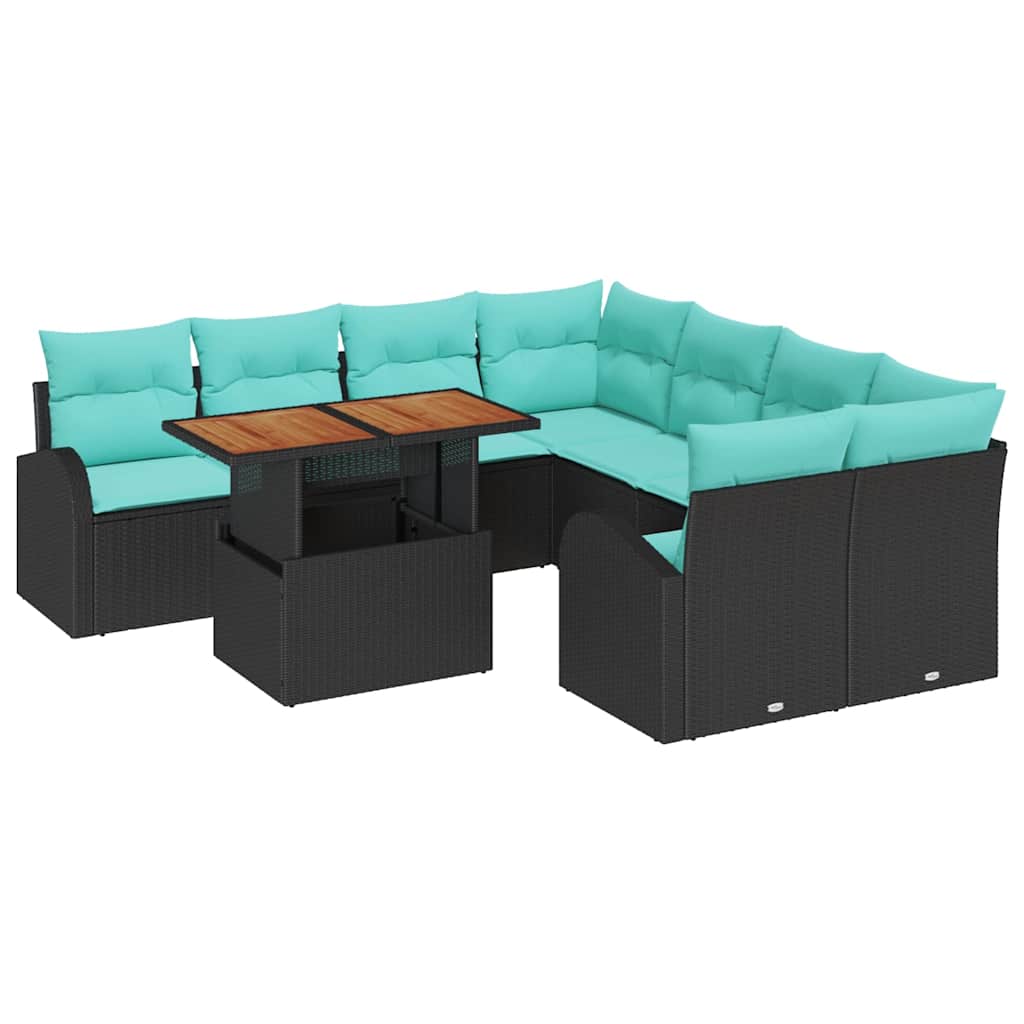 Garten-Sofa-Set Mit Speicher 9 Pcs Schwarz Poly Rattan