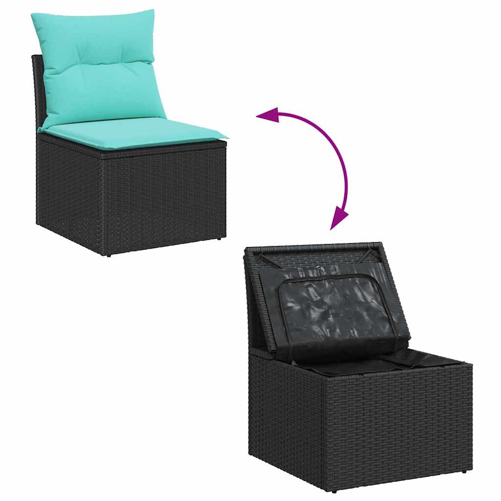 Garten-Sofa-Set Mit Speicher 9 Pcs Schwarz Poly Rattan