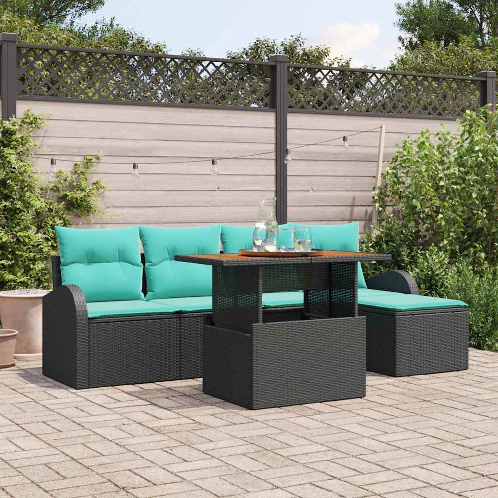 Garten-Sofa-Set Mit Speicher 6 Pcs Schwarz Poly Rattan