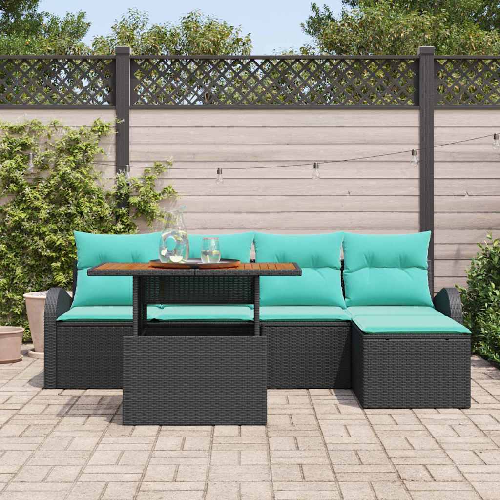 Garten-Sofa-Set Mit Speicher 6 Pcs Schwarz Poly Rattan