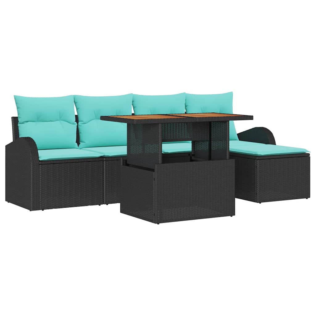 Garten-Sofa-Set Mit Speicher 6 Pcs Schwarz Poly Rattan