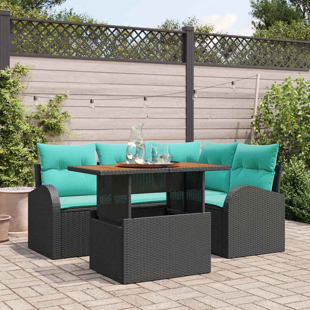 Garten-Sofa-Set Mit Speicher 5 Pcs Schwarz Poly Rattan