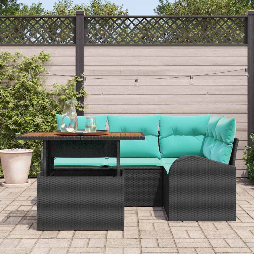 Garten-Sofa-Set Mit Speicher 5 Pcs Schwarz Poly Rattan